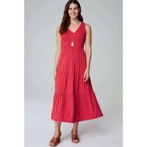 J.jill Smocked Tiered Midi Dress red. Small